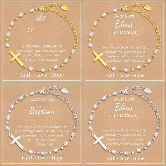 Luxury Elegant Gold Plated Cross Pearl Bracelet for Women