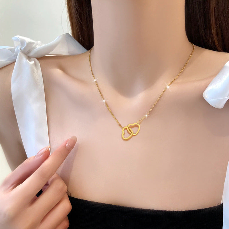 Collar con colgante de corazón geométrico minimalista de acero de titanio, elegante para la oficina