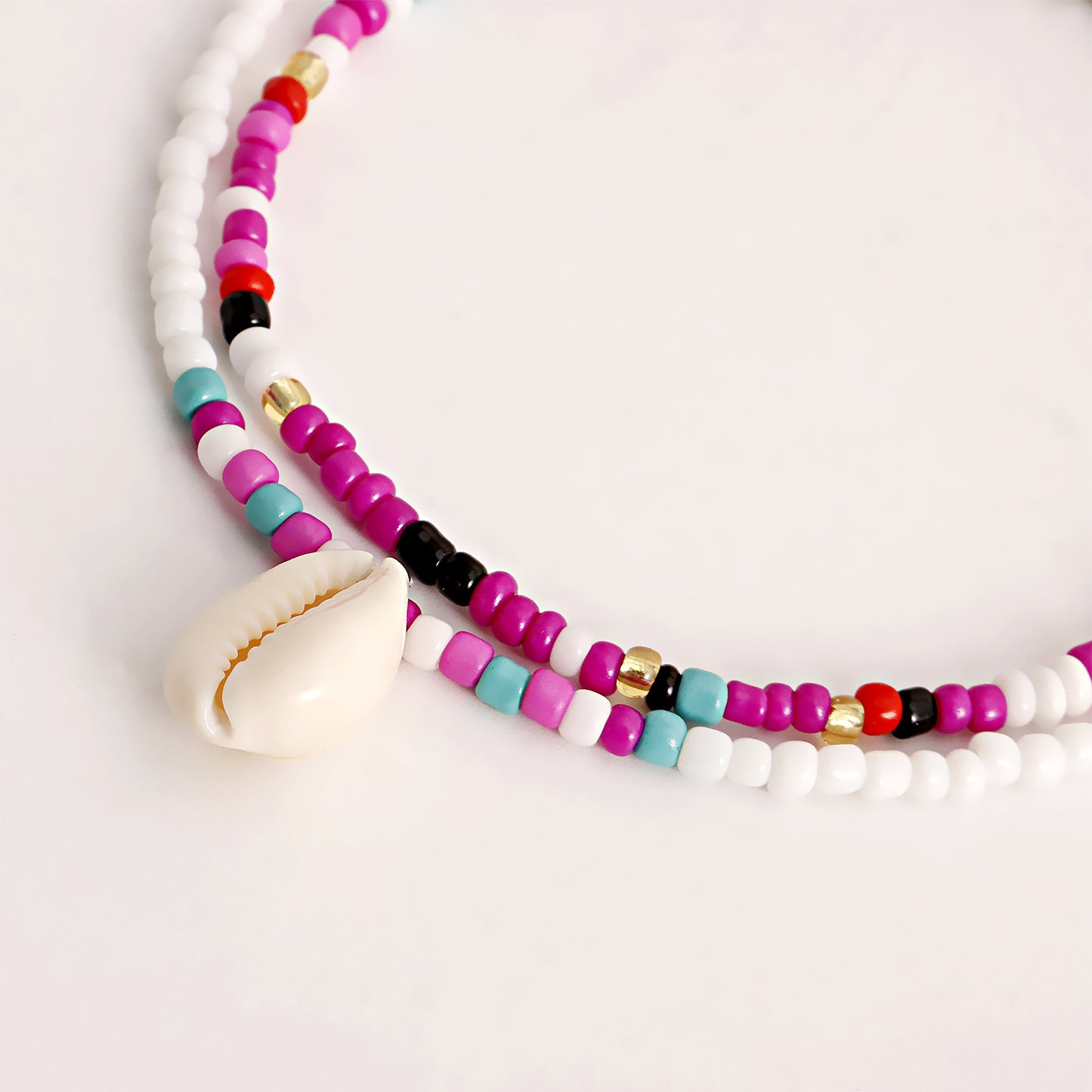 Bohemian Double-Layer Beaded Shell Anklet for Women in Alloy with Geometric Design Summer Beach Jewelry