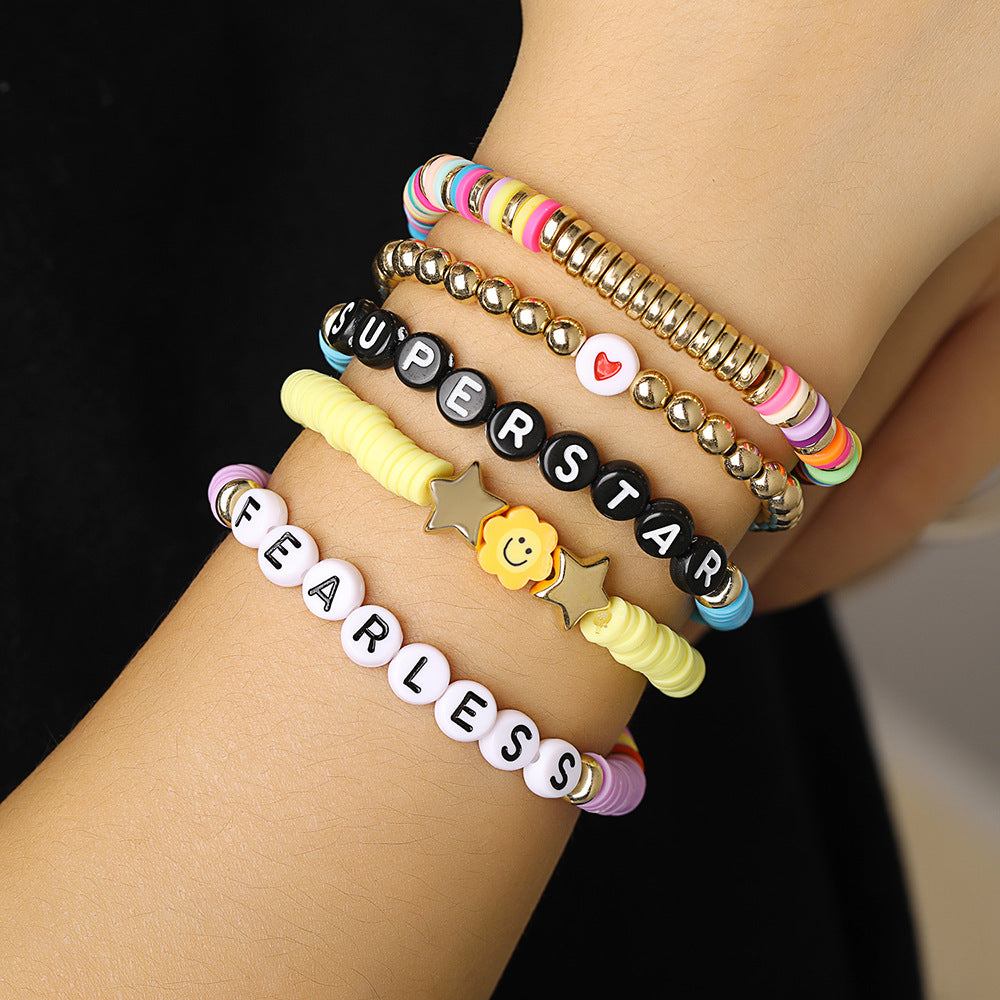 Bohemian Handmade Geometric Letter Resin Seed Bead Bracelet Set