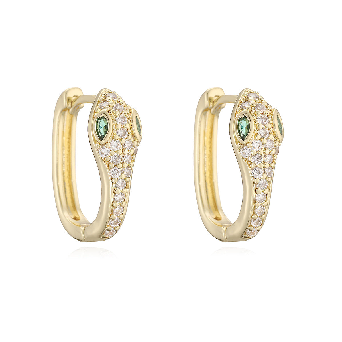 Luxury Hip-hop Geometric Gold Plated Brass Snake Chain Earrings with Cubic Zirconia for Women