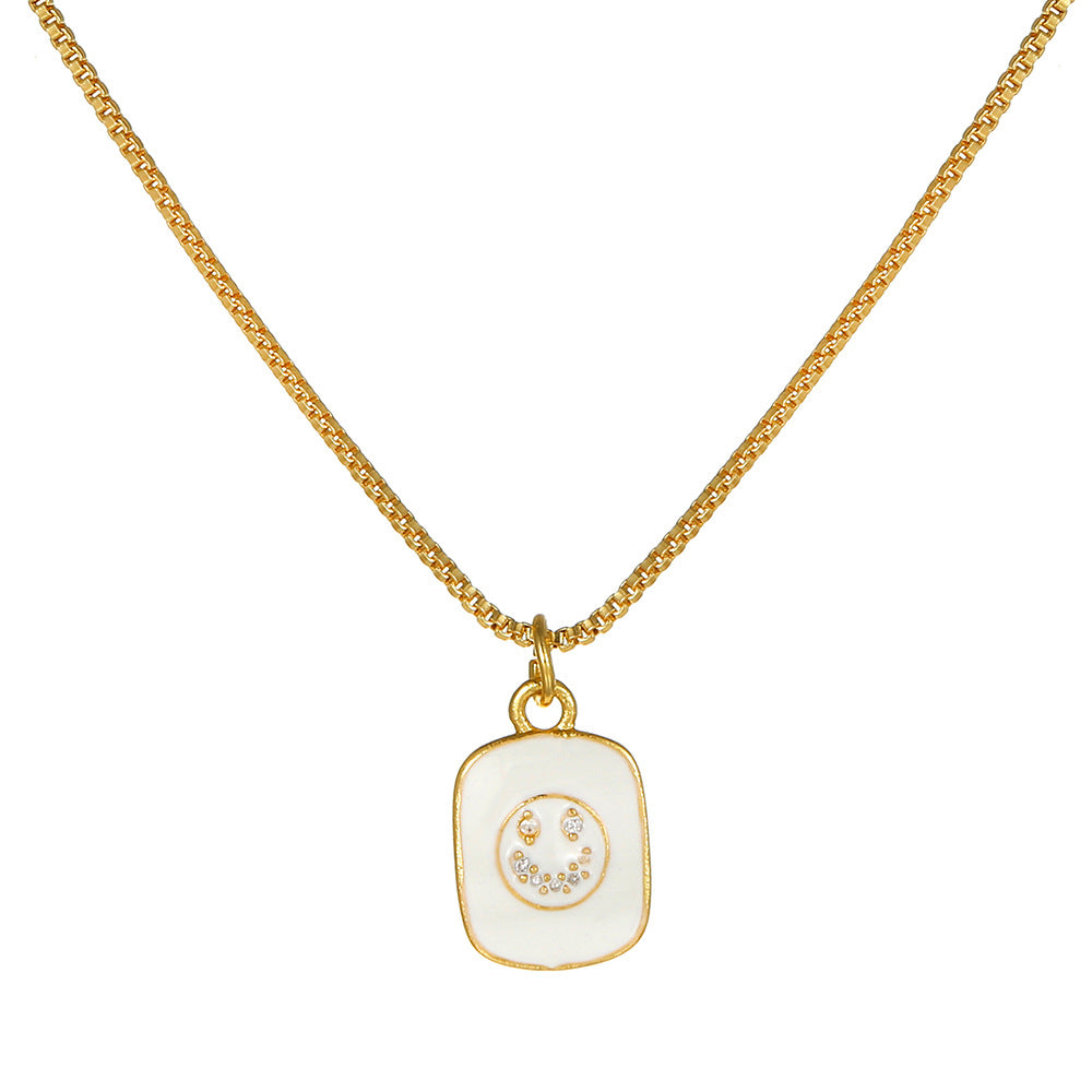 Elegant 18K Gold Plated Heart Geometric Brass Drip Oil Necklace with Cubic Zirconia for Unisex