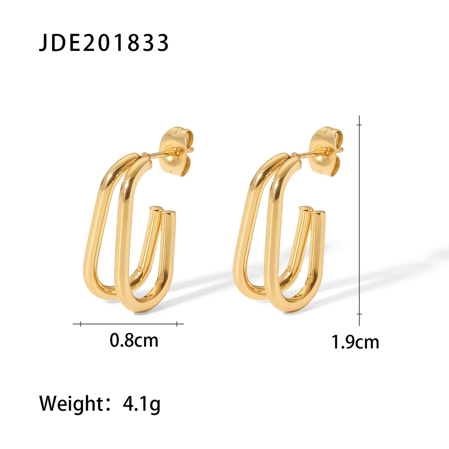 Fashionable 18K Gold Plated Stainless Steel Geometric C-Shaped Chain Hoop Earrings for Women