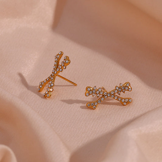 Pendientes de aro minimalistas geométricos en forma de X de acero inoxidable con incrustaciones de diamantes de imitación para mujer