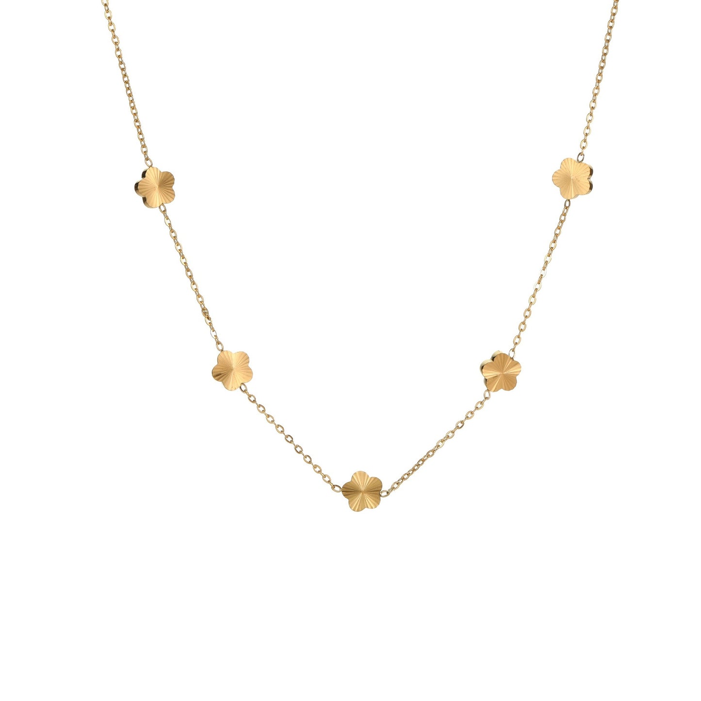 Elegante collar minimalista de acero inoxidable con flor de cinco pétalos y chapado en oro para mujer