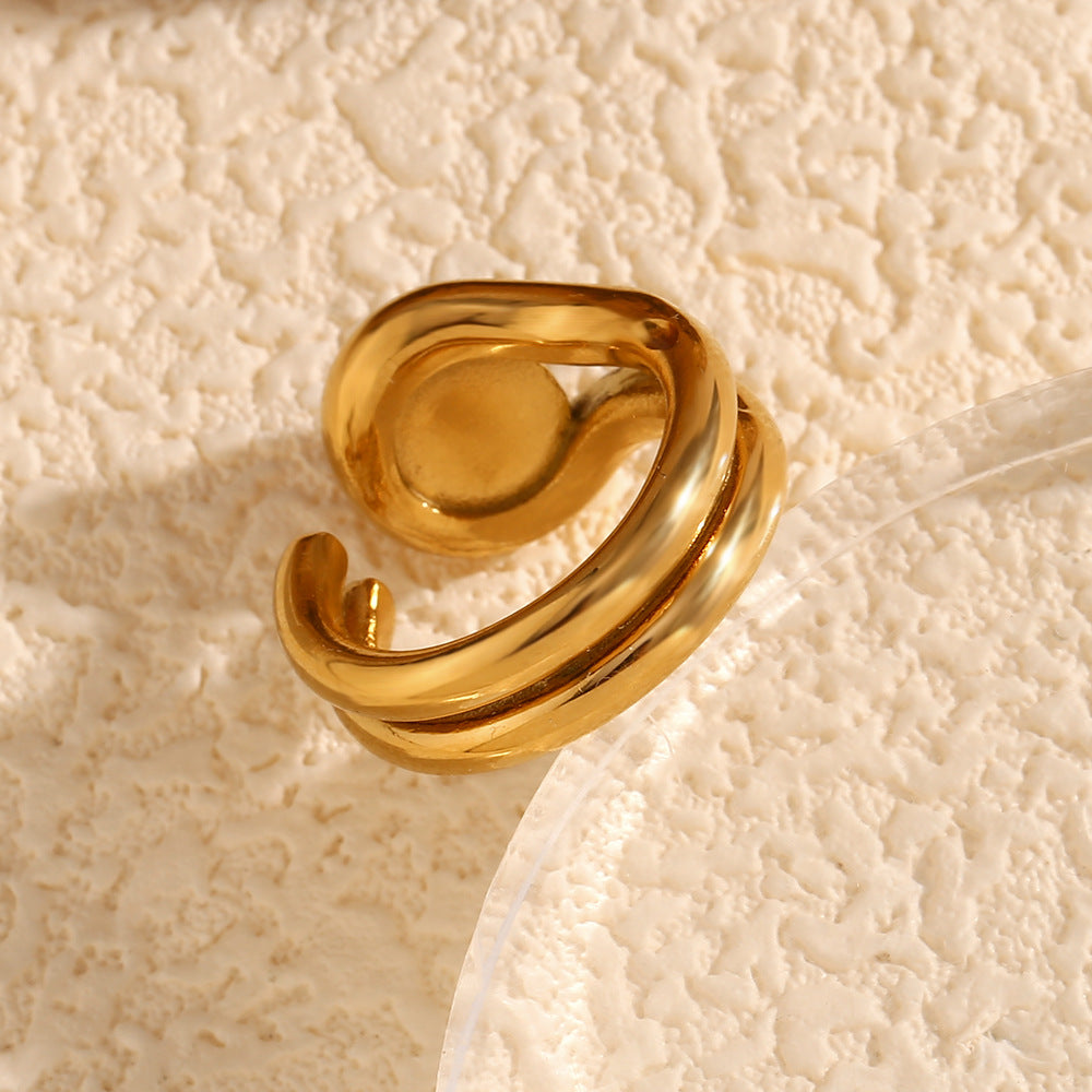 Anillo vintage geométrico de acero inoxidable con baño de oro de 18K para mujer