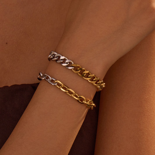 Minimalist Two-Tone Cuban Link Bracelet in Stainless Steel with Plated Finish for Women