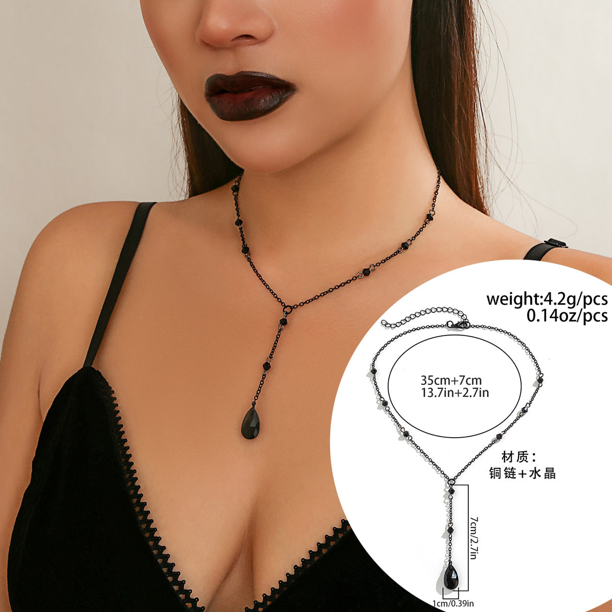 Collana girocollo vintage gotica con lacrime a goccia e nappe da donna, pendente a goccia in metallo galvanizzato su catena a croce