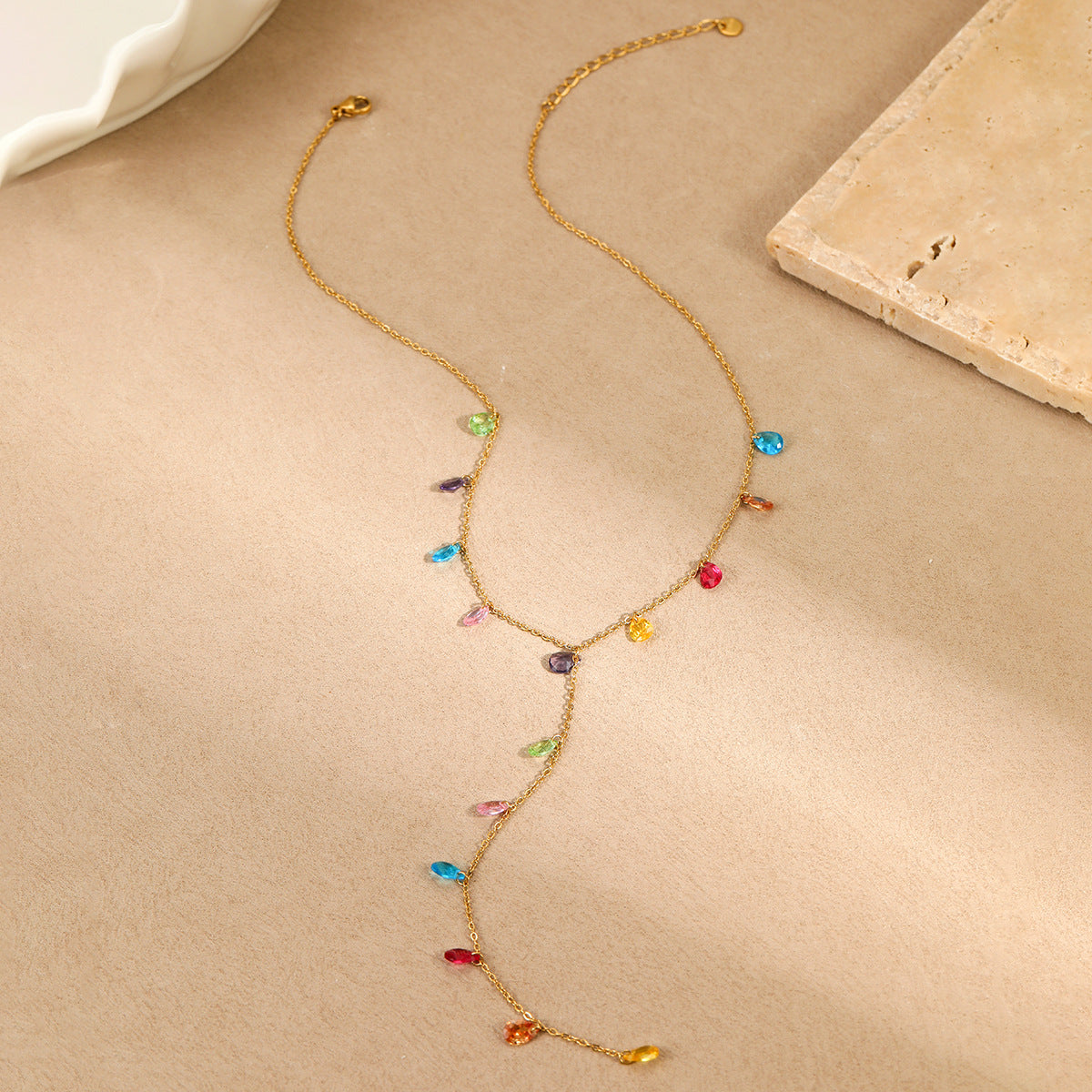 Fashionable OL Style Geometric Pendant Stainless Steel Y-Necklace with 18K Gold Plating for Women