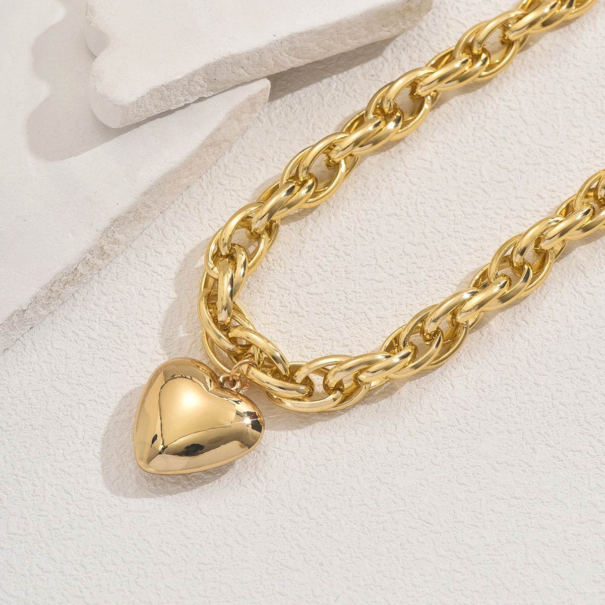 Collar con Colgante de Aleación de Zinc con Corazón Geométrico para Mujer con Acabado Galvanizado, Diseño Moderno y Versátil