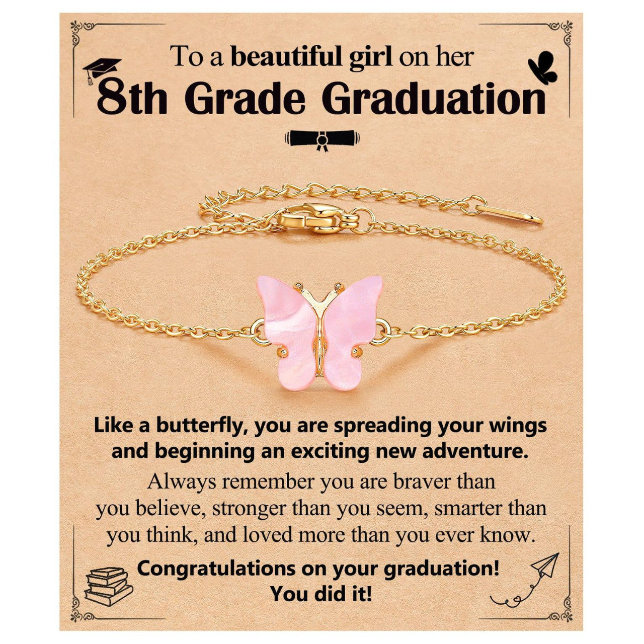 Minimalist Pink Butterfly Alloy Bracelet for Women Adjustable Gold Chain Animal Charm