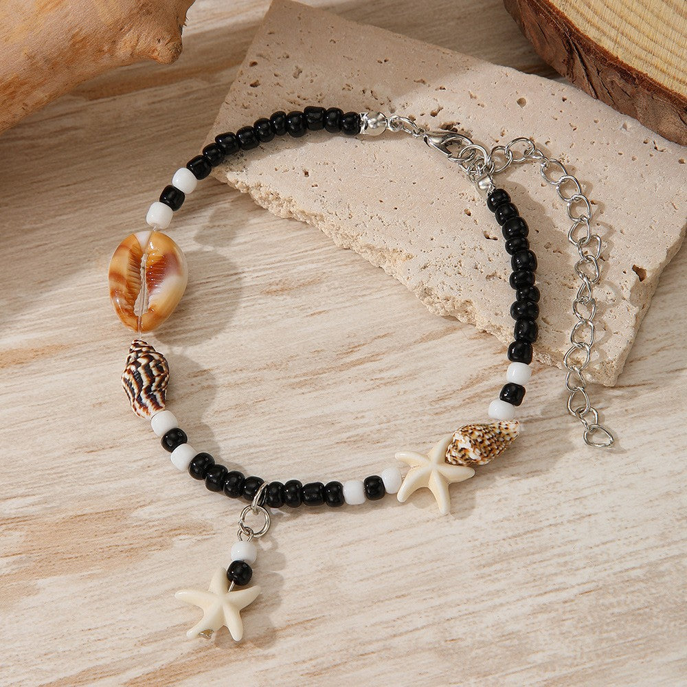 Bohemian Ethnic Geometric Wood Shell Braided Anklet for Men