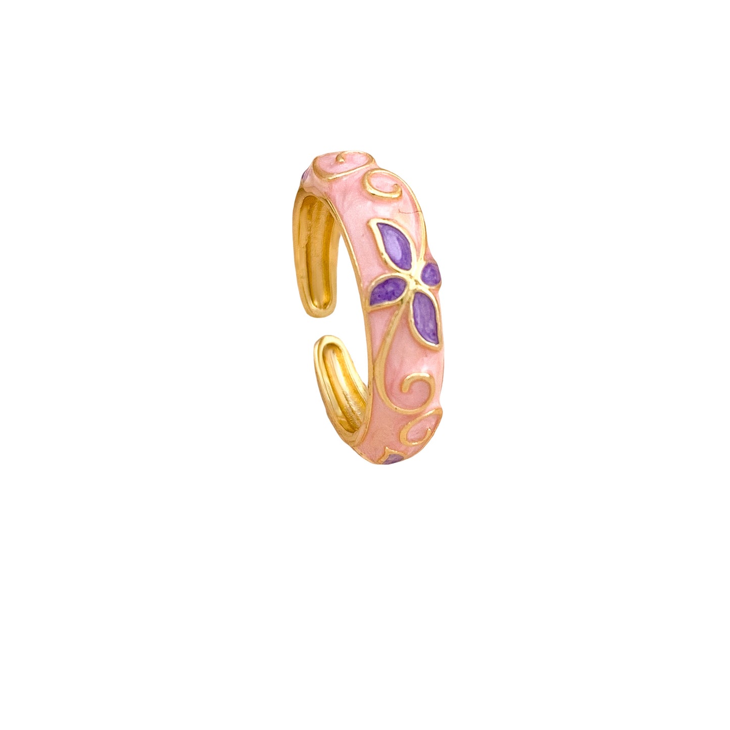 Luxury Elegant Floral Enamel Drip Oil Plated Alloy Round Ring for Women