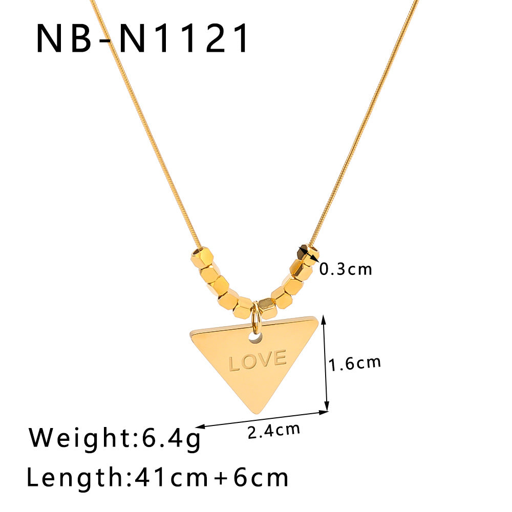 Collana Minimalista Geometrica in Acciaio Inossidabile con Pendente a Triangolo Asimmetrico in Acciaio al Titanio e Finitura Placcata Oro 18K
