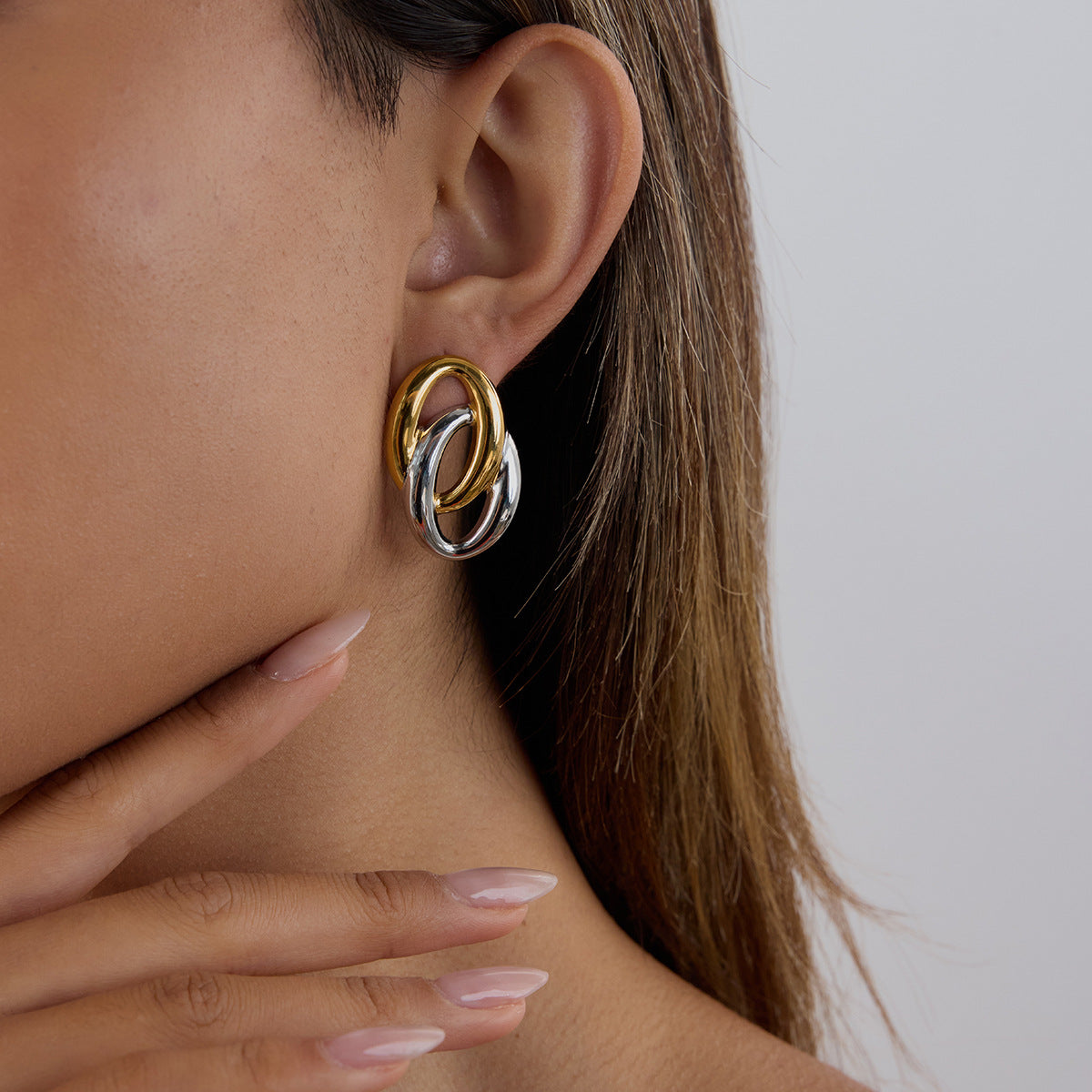 Minimalist Oval Geometric Plated Stainless Steel Hoop Earrings for Women