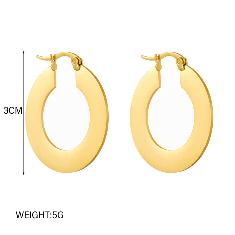 Minimalist Geometric Stainless Steel Hoop Earrings with Polished Finish and Cool-Tone Aesthetic