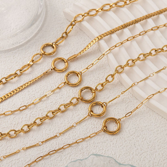 Elegant Geometric 18K Gold Plated Titanium Steel Snake Chain Necklace for Women DIY Charm Bar