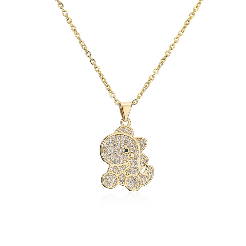 Collana con Pendente Dinosauro Geometrico in Rame con Placcatura in Zirconia Micro-Incastonata