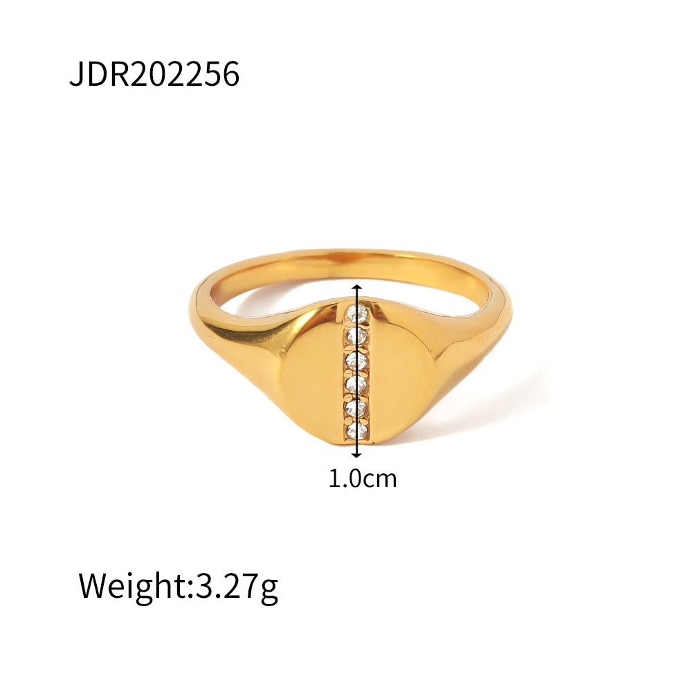 Anello geometrico in acciaio inossidabile da donna con placcatura in oro 18 carati e accenti di zirconi, accessorio di moda lussuoso e minimalista