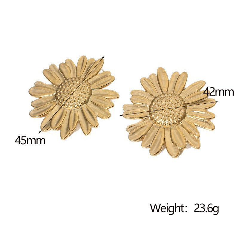 Sweet and Fresh Sunflower-Shaped Earrings in Stainless Steel with 18K Gold Plating for Women