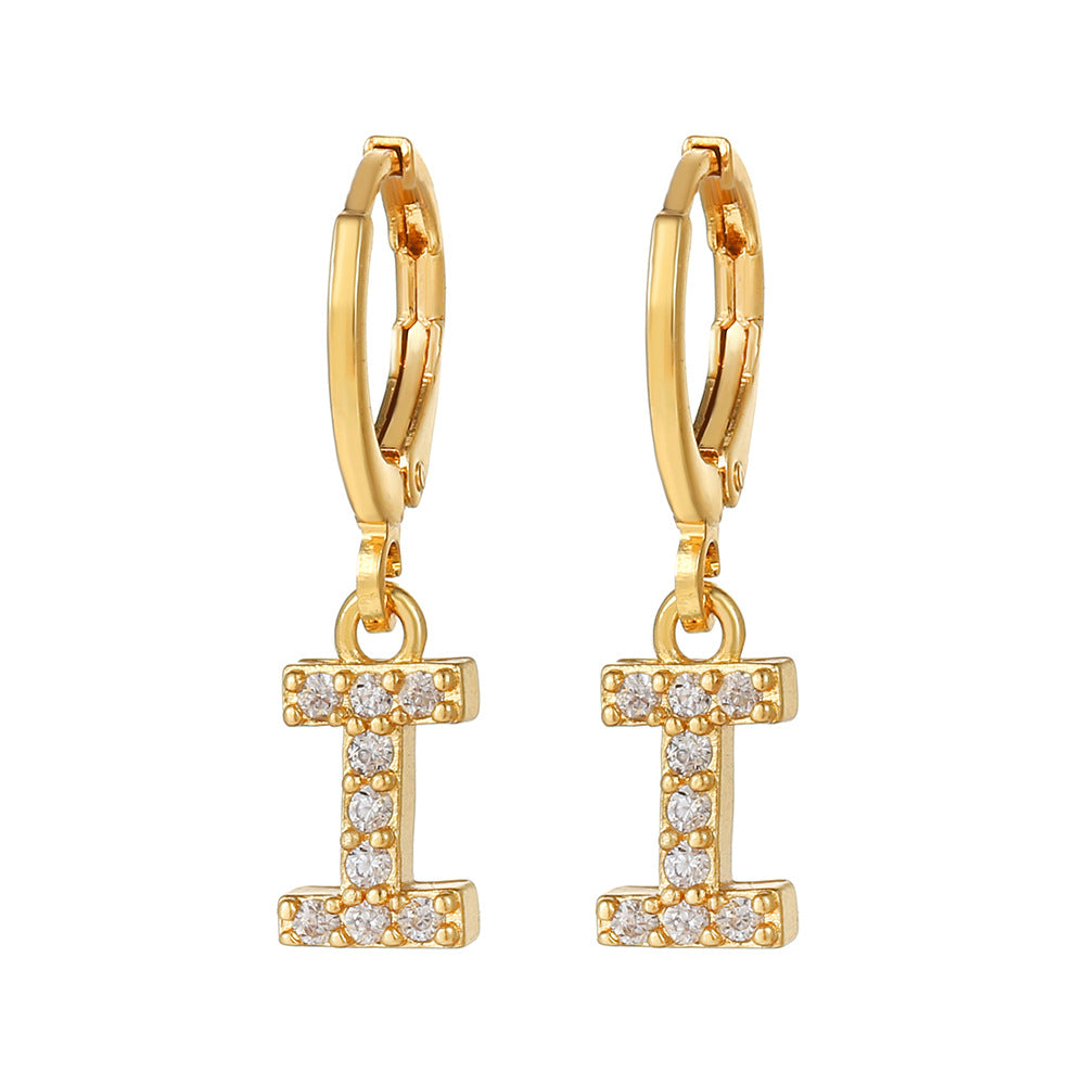 Minimalist Elegant Gold Plated Brass Micro-Inlaid Cubic Zirconia Letter Hoop Earrings for Women