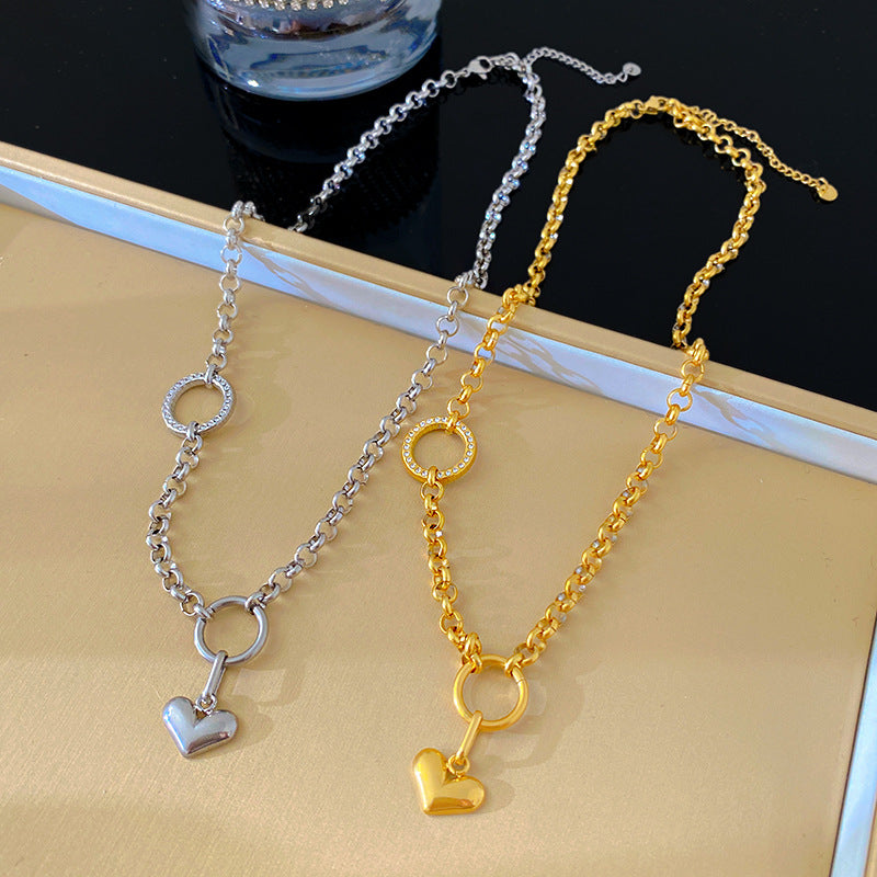 Gold Plated Titanium Steel Heart Pendant Necklace Unisex Geometric Long Chain