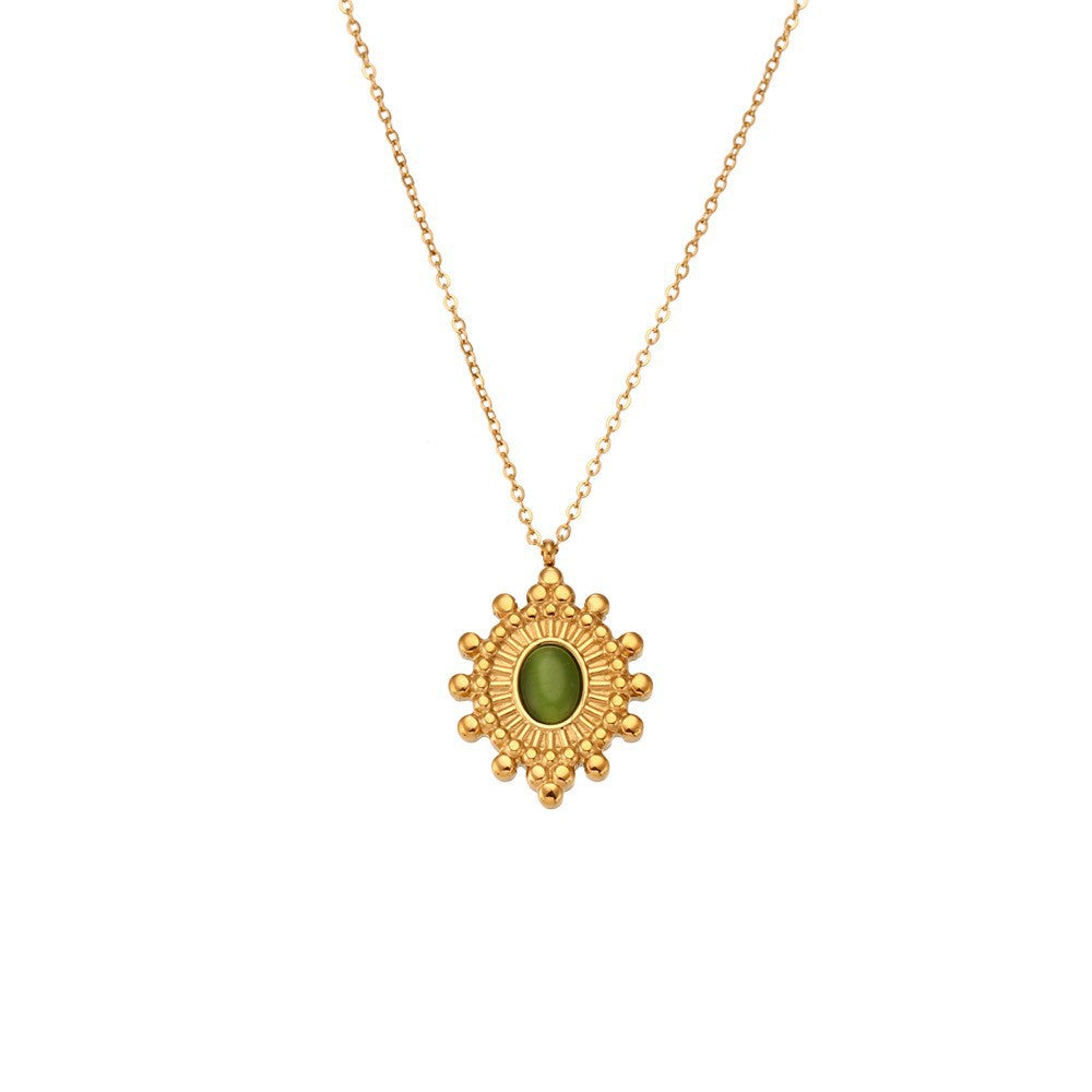 Collana da donna a pendente minimalista a mezza luna in acciaio inossidabile con placcatura in oro 18 carati e intarsio in pietra naturale