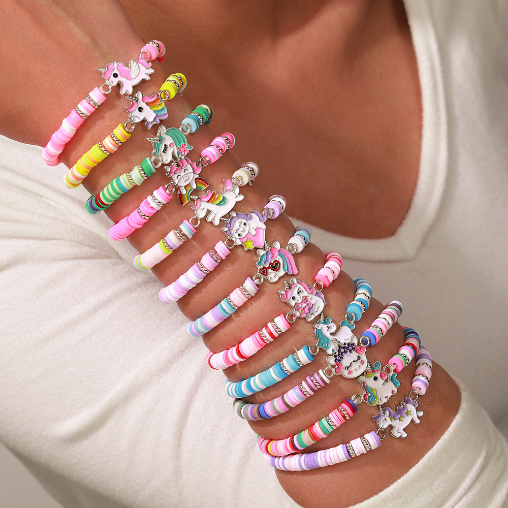 Cute Rainbow Unicorn Drip Oil Resin Bracelet Multi-Layer Stretch Friendship Bangle