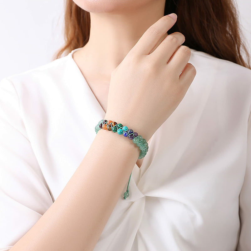 Bohemian 6mm Multicolor Natural Stone Agate Crystal Geometric Round Beaded Bracelet Unisex