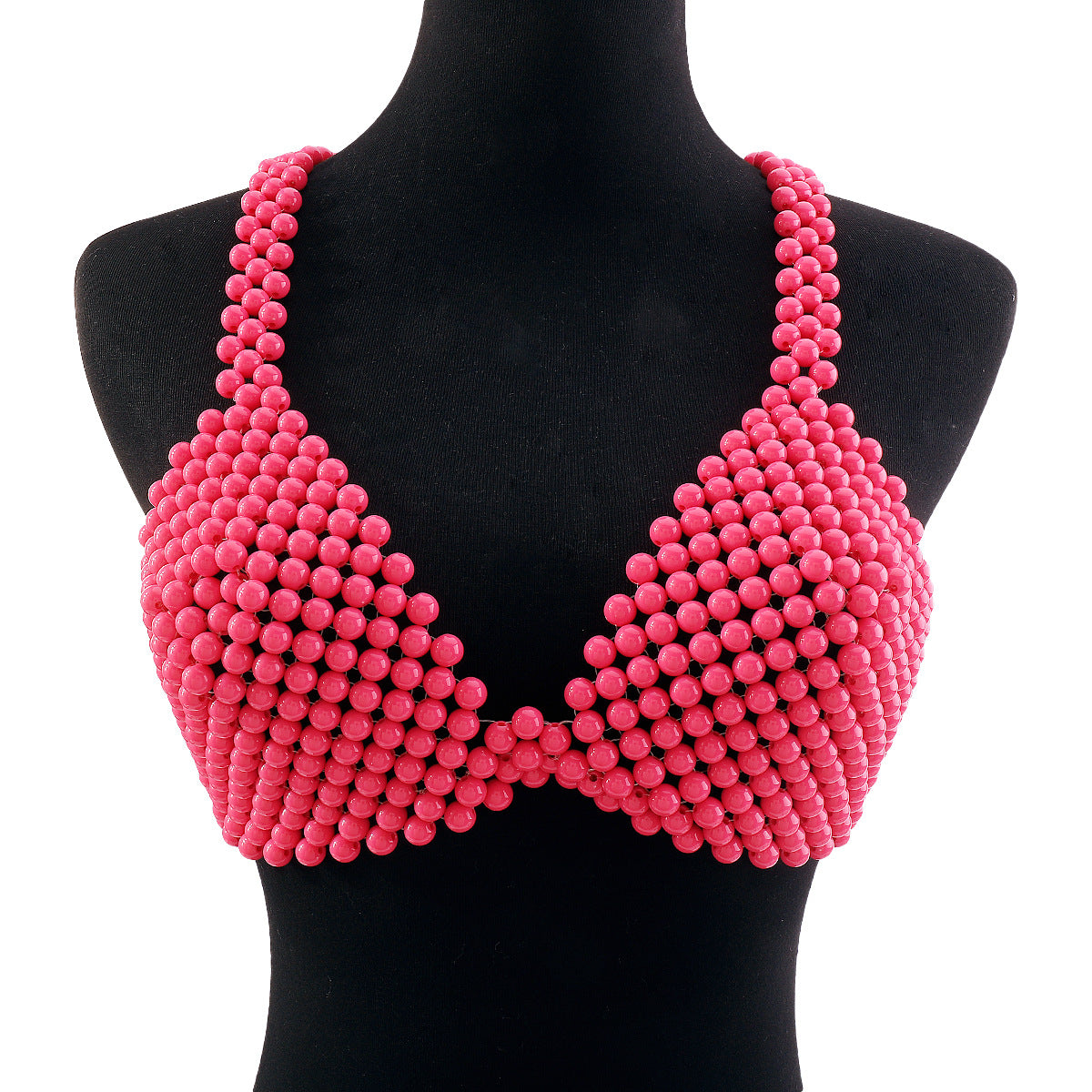 Ornamento geometrico da corpetto in acrilico con perle e dettagli intrecciati a mano, da donna