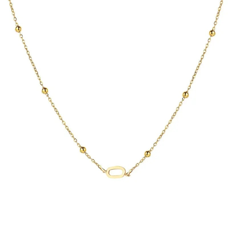 Collana con Lettera in Acciaio Inossidabile Placcato Oro Minimalista con Catena a Sfera