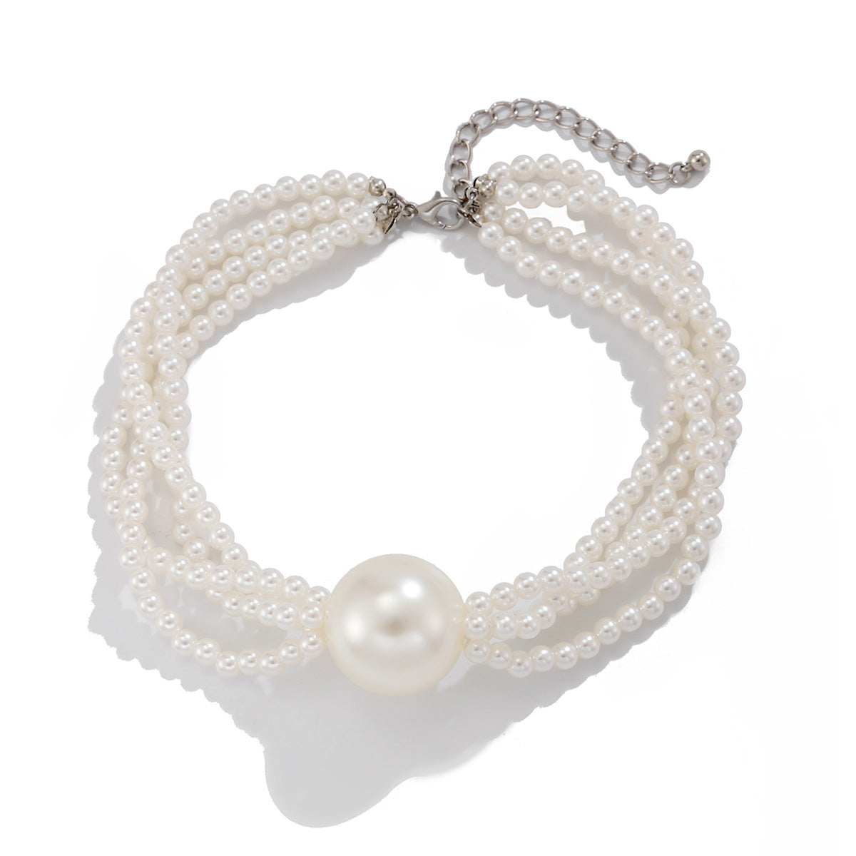 Collar de Perlas Geométricas Exageradas para Mujer con Cadena de Cuentas Multicapa Bañada y Detalles de Borlas