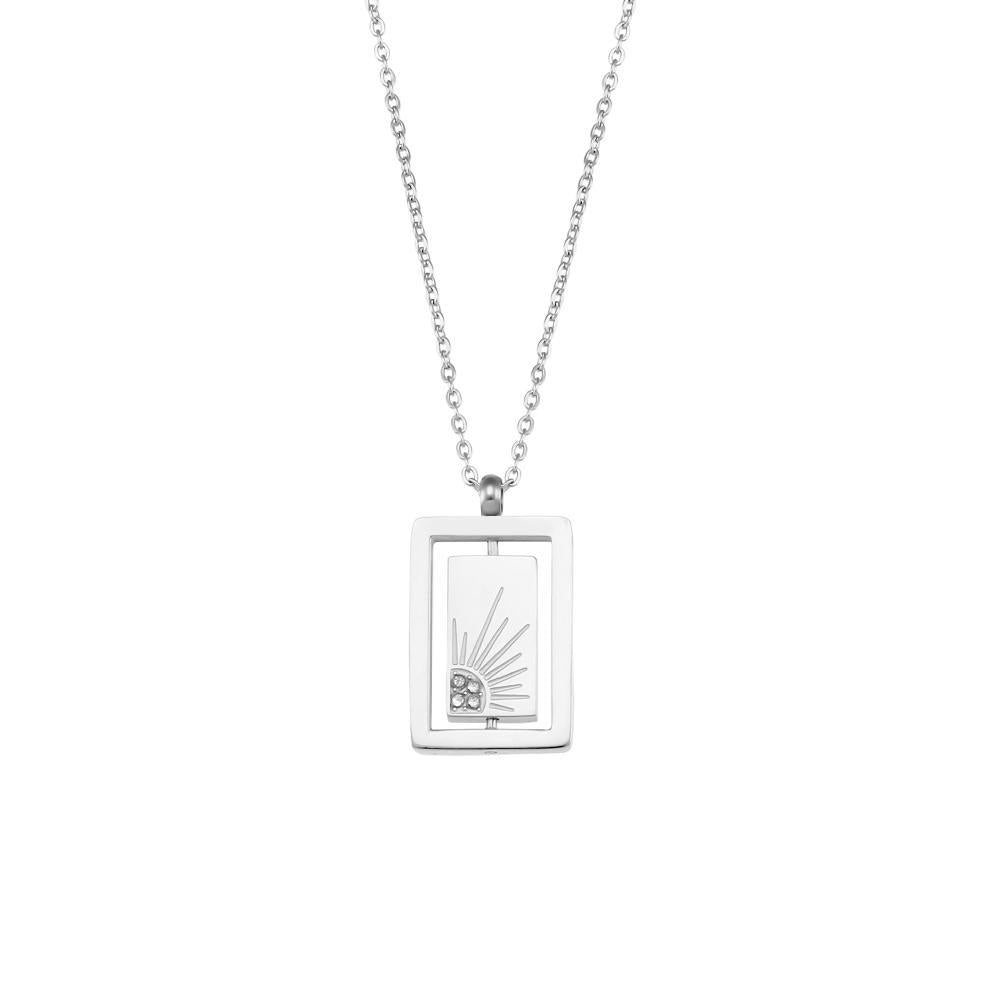Minimalist Geometric Pendant Necklace for Women Stainless Steel with 18K Gold Plating Double-Layer Snake Chain