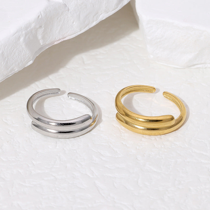 Minimalist Geometric Stainless Steel Adjustable Open Ring for Women with Plated Finish