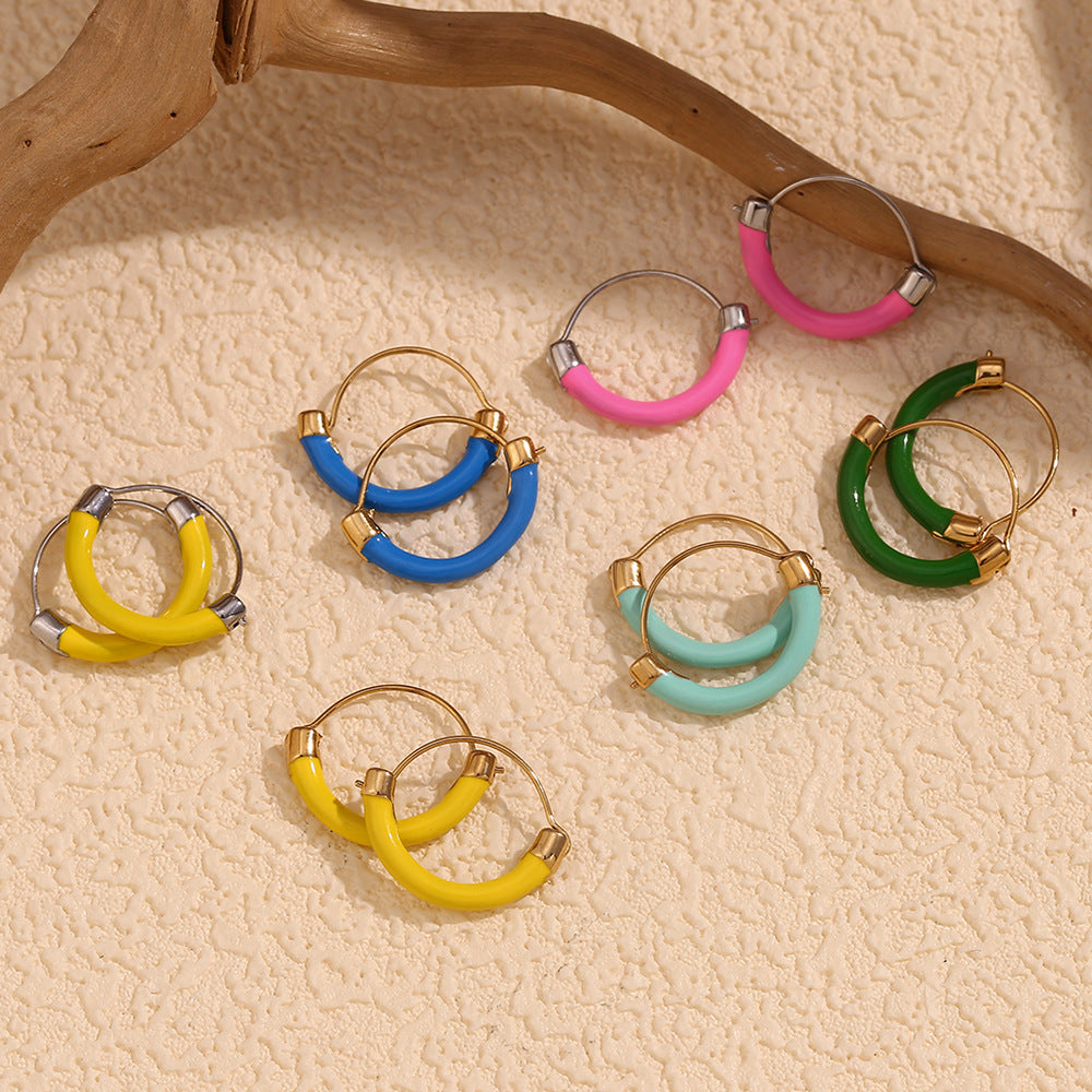 Geometric Fashion Ear Cuffs for Women Stainless Steel with 18K Gold Plating Enamel Finish