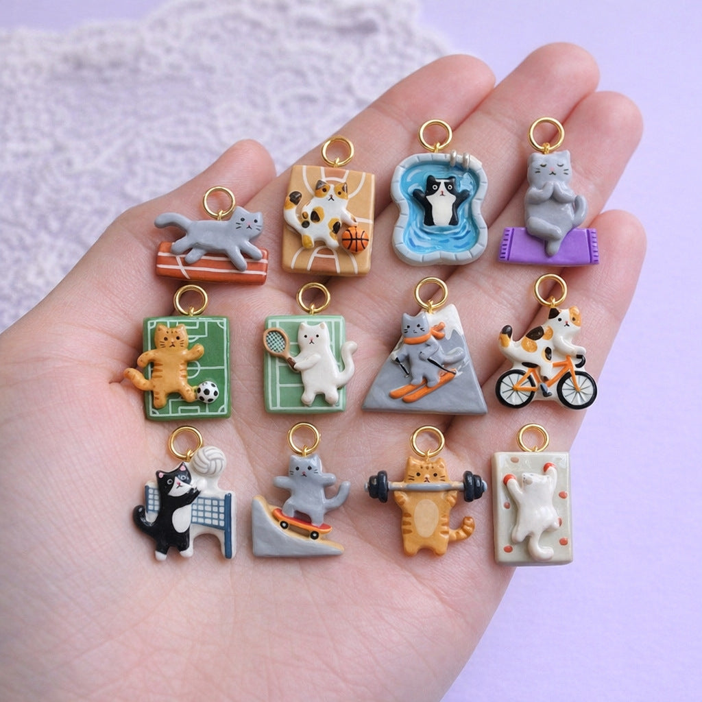 Vintage 18K Gold Plated PVD Stainless Steel Animal Skiing Cat Charm Bar