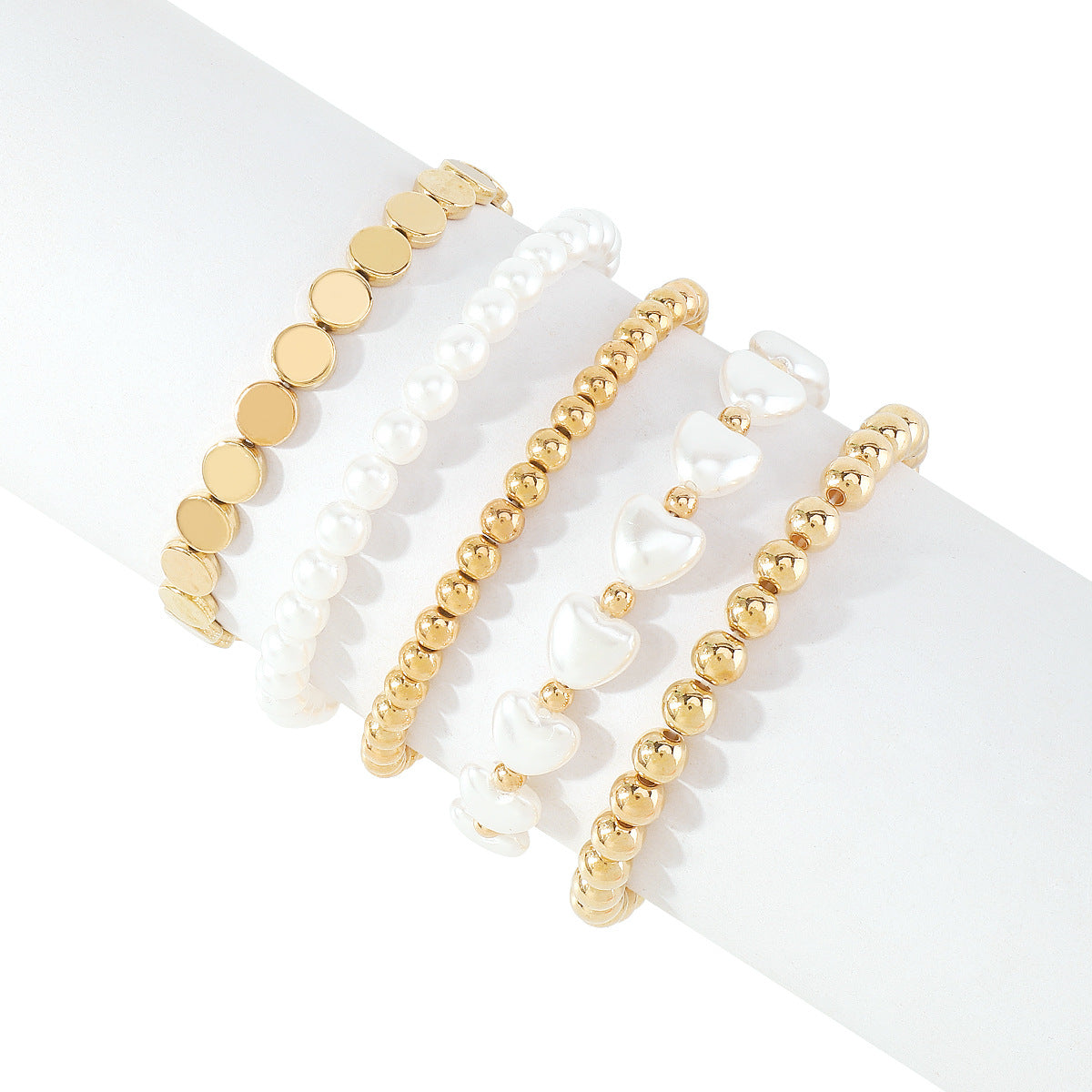 Set di braccialetti multistrato con perle artificiali a forma di cuore geometrico, perle CCB, dolce e grintoso, per donna