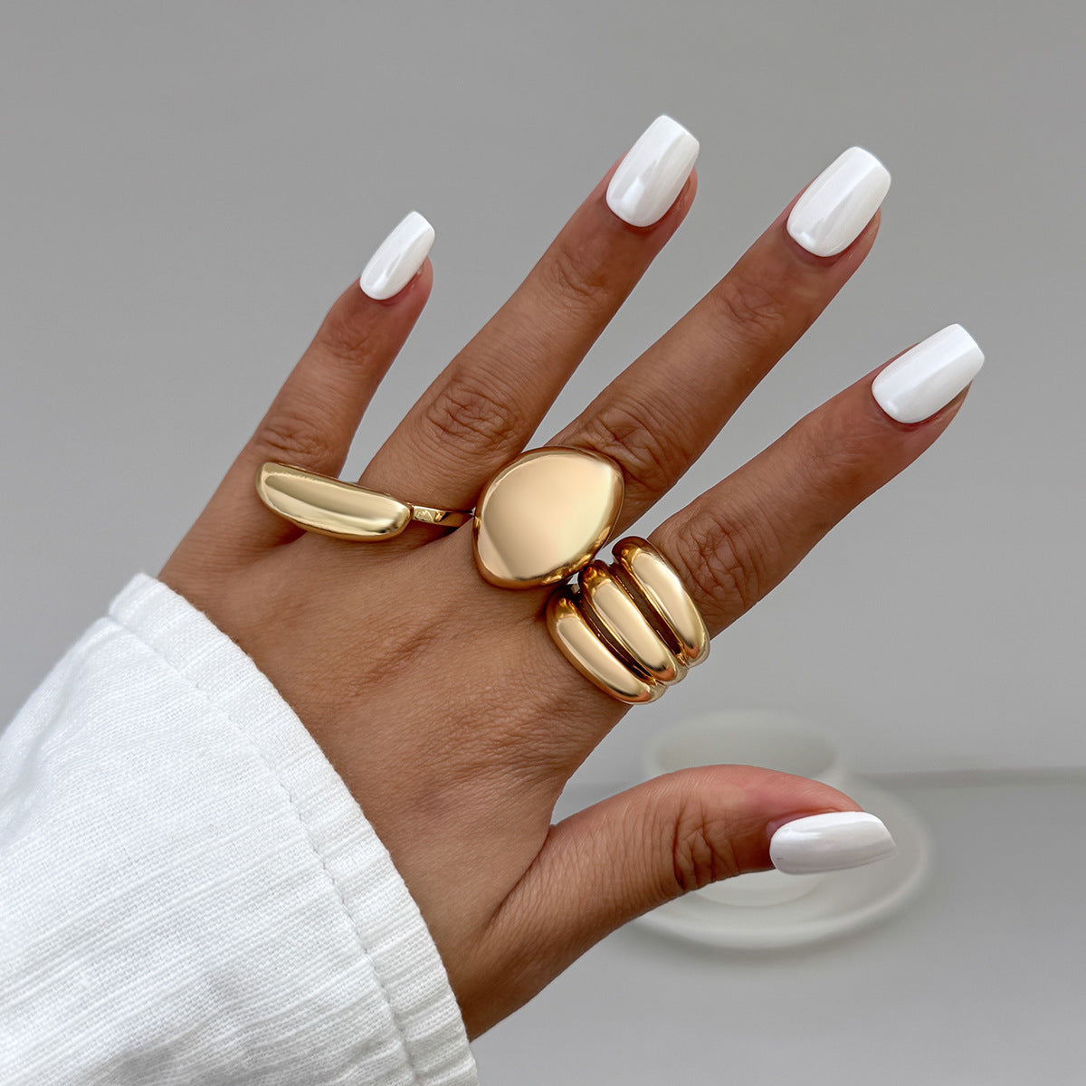 Minimalist Geometric Oval Alloy Plated Open Ring for Women