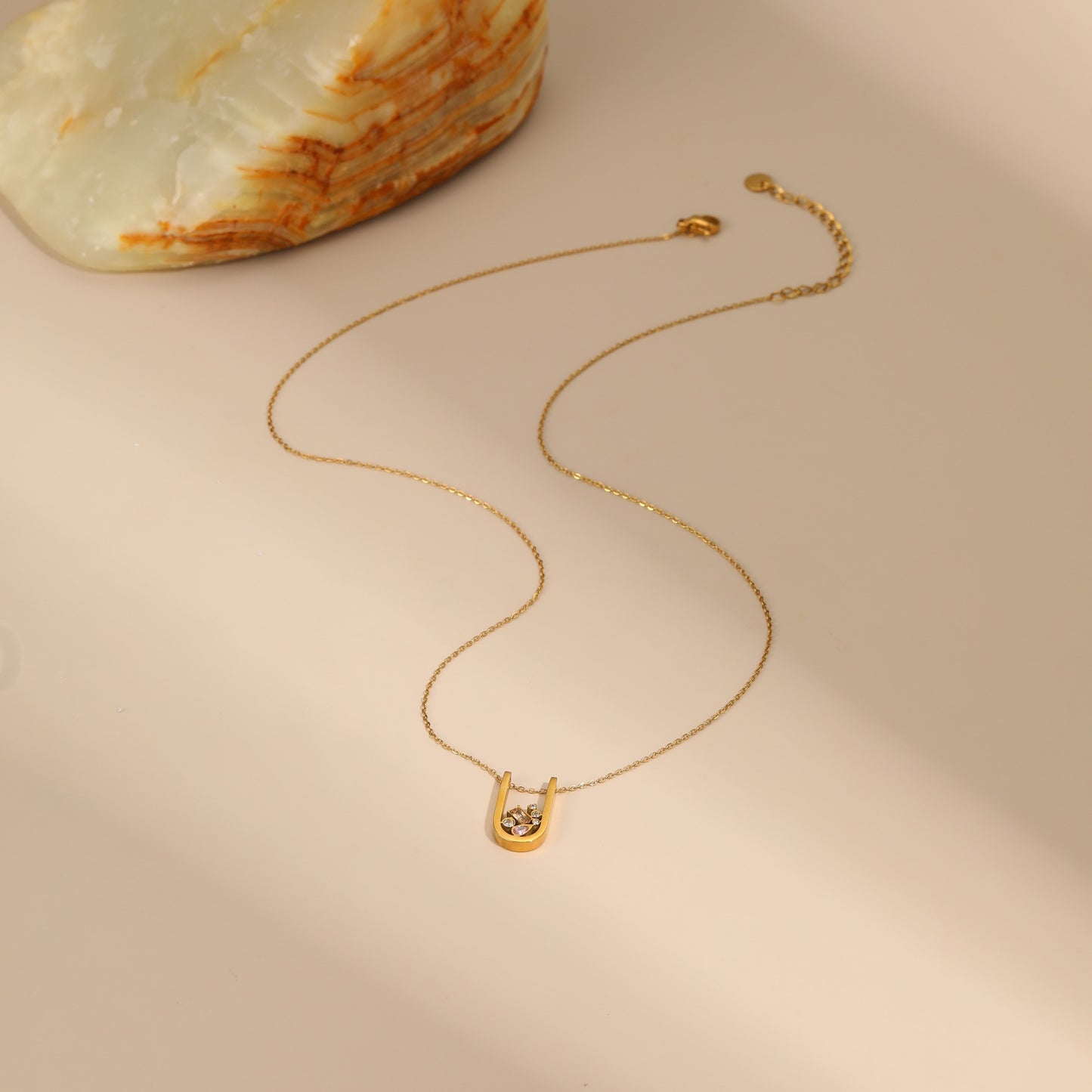 Set di collana geometrica in acciaio inossidabile con placcatura in oro 18 carati e inserti in zircone, da donna