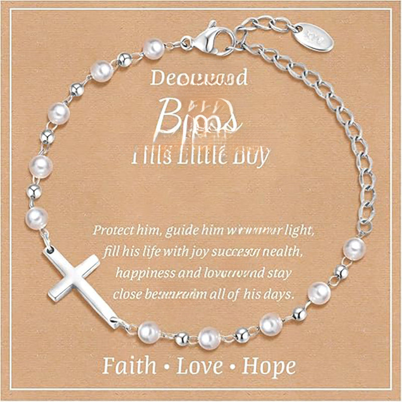 Luxury Elegant Gold Plated Cross Pearl Bracelet for Women