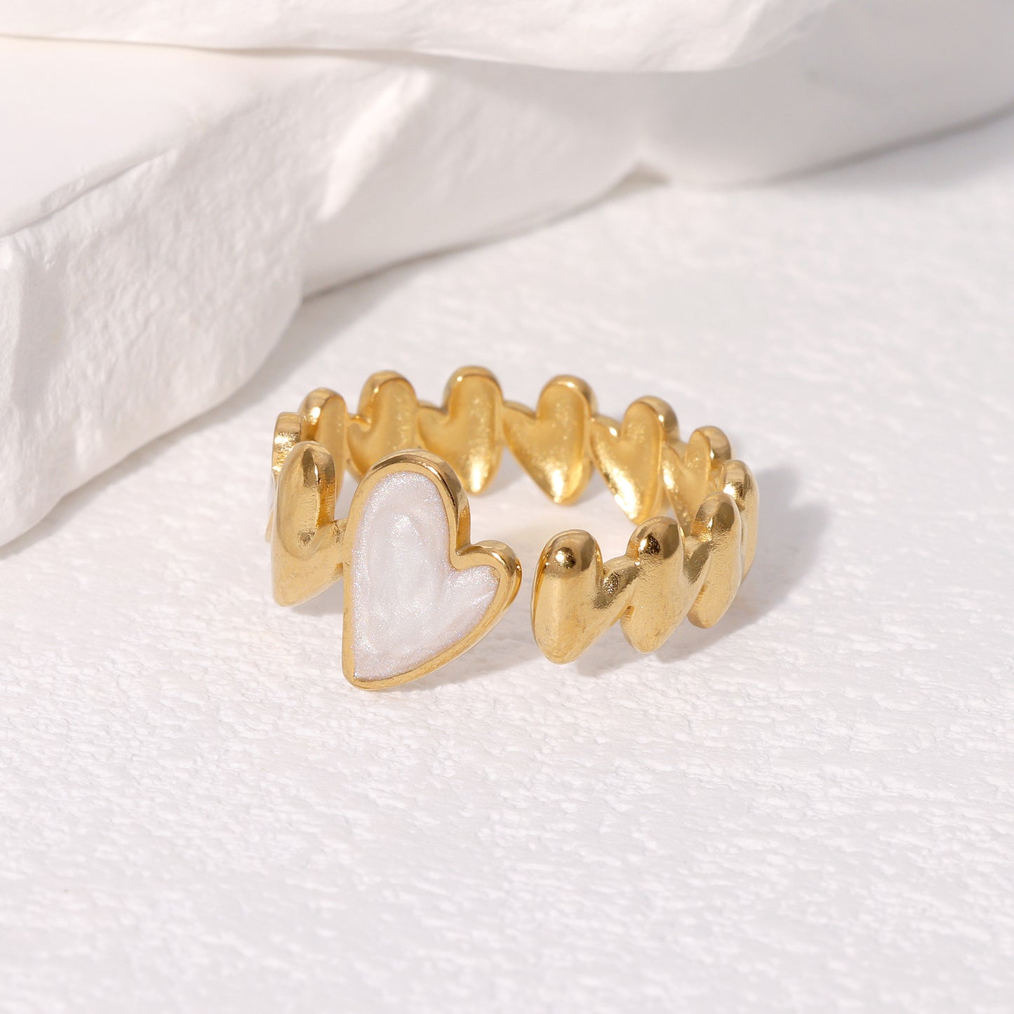Anello a forma di cuore in acciaio inossidabile per donna, con finitura placcata, fascia aperta regolabile, gioiello minimalista e dolce