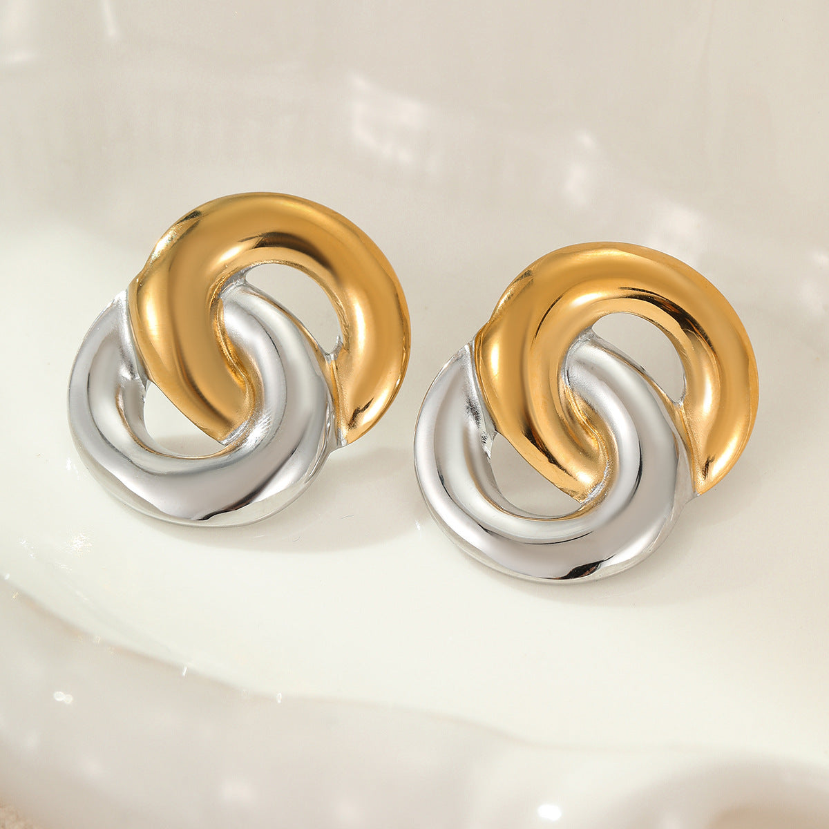 Pendientes de Aro Geométricos de Acero Inoxidable a la Moda con Baño de Oro de 18 quilates para Mujer