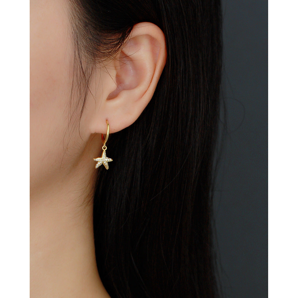 Orecchini Minimalisti di Lusso in Argento Sterling 925 con Stella e Strass Incassati