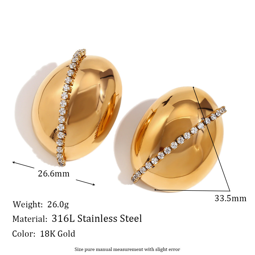 Orecchini geometrici in acciaio inossidabile ispirati al vintage con placcatura in oro 18 carati e accenti in zirconia ovale