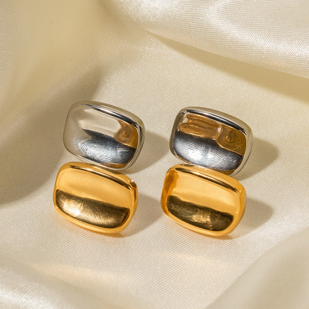 Minimalist 18K Gold Plated Stainless Steel Geometric Rectangle Stud Earrings for Women