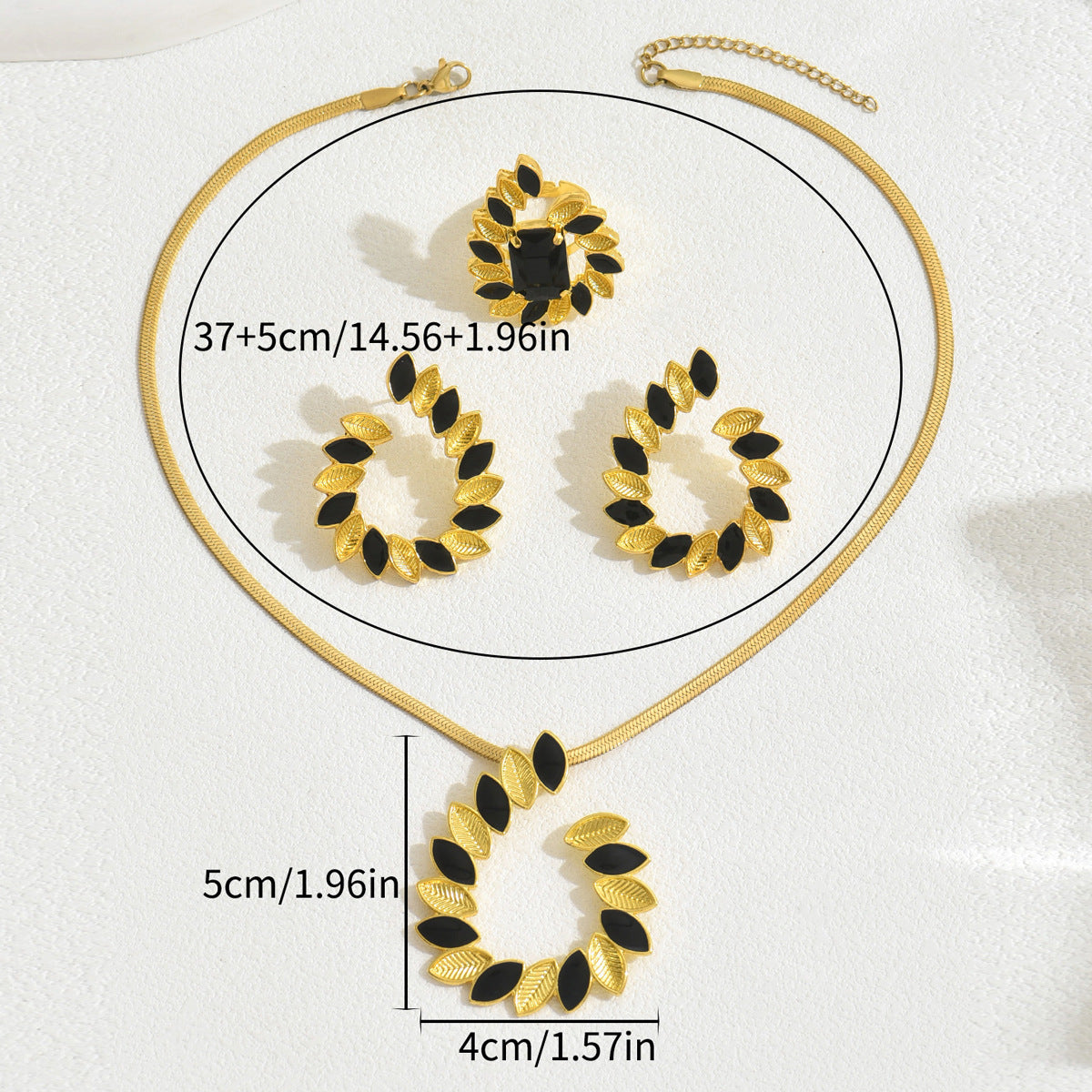 Dulce juego de collar con colgante de espiga de trigo rústica con pendientes y pulsera en cobre con acabado esmaltado