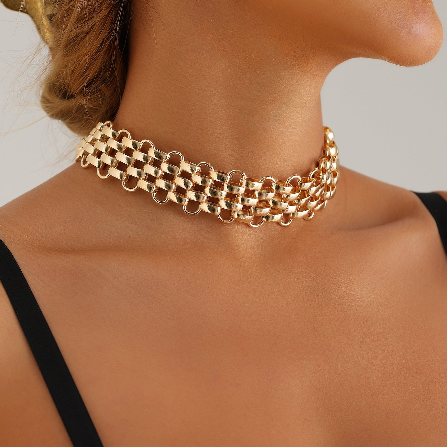 Collar colgante geométrico estilo punk con cadena de metal chapado grueso para mujer, accesorio de moda