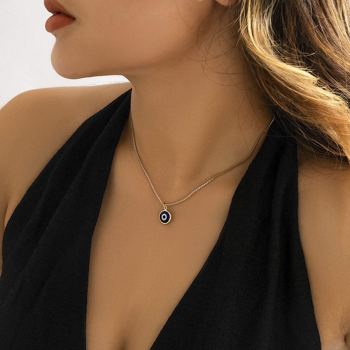 Sweet and Cool Style Geometric Eye Pendant Necklace in Metal with Plated Finish and Box Chain for Women
