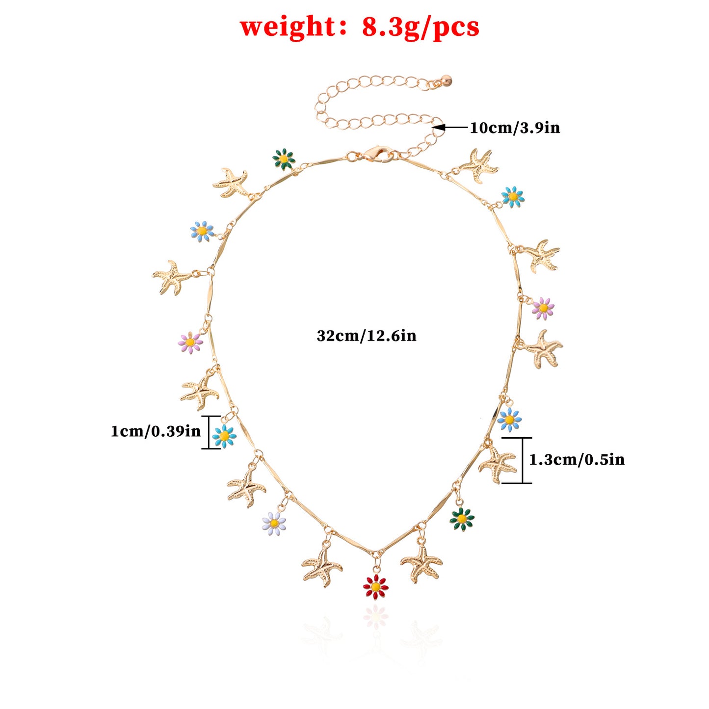 Hawaiian Style Floral Necklace with Starfish and Daisy Pendant in Alloy with Plated Finish on Straight Tube Chain