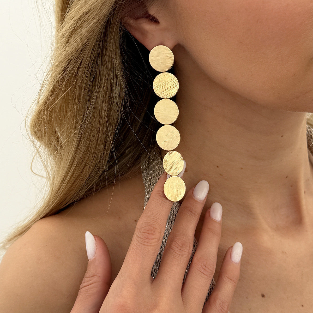 Exaggerated Geometric Round Plated Iron Drop Earrings with Tassel for Women